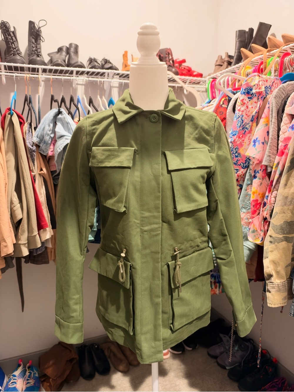 H&M Olive Green Utility Cargo Military Jacket